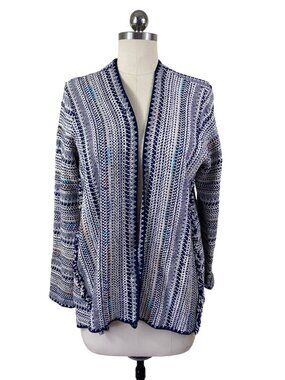 Lucky Brand Womens Blanket Cardigan Jacket Small Blue Tweed Southwest Boho